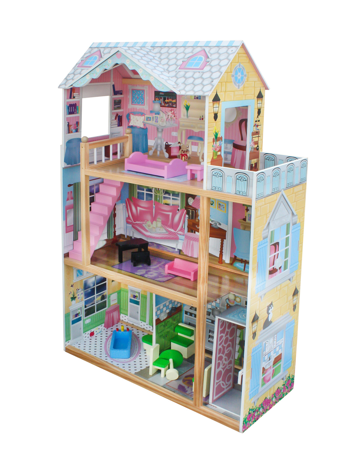 Wooden Doll House + 12pc Furniture Avalan Kids