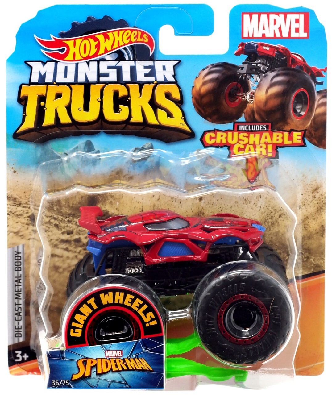 Hot Wheels Monster Trucks Marvel Spiderman + Crushable Car