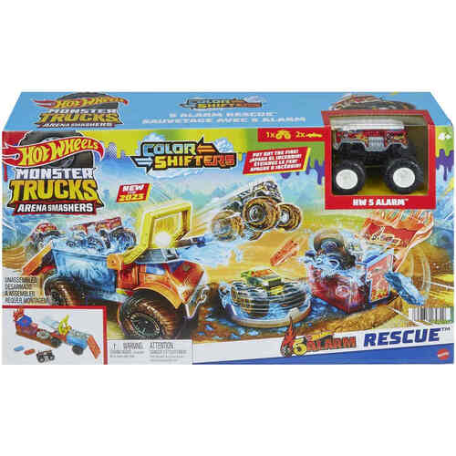 Hot Wheels Monster Trucks Arena Smashers Color Shifters 5 Alarm Rescue Playset