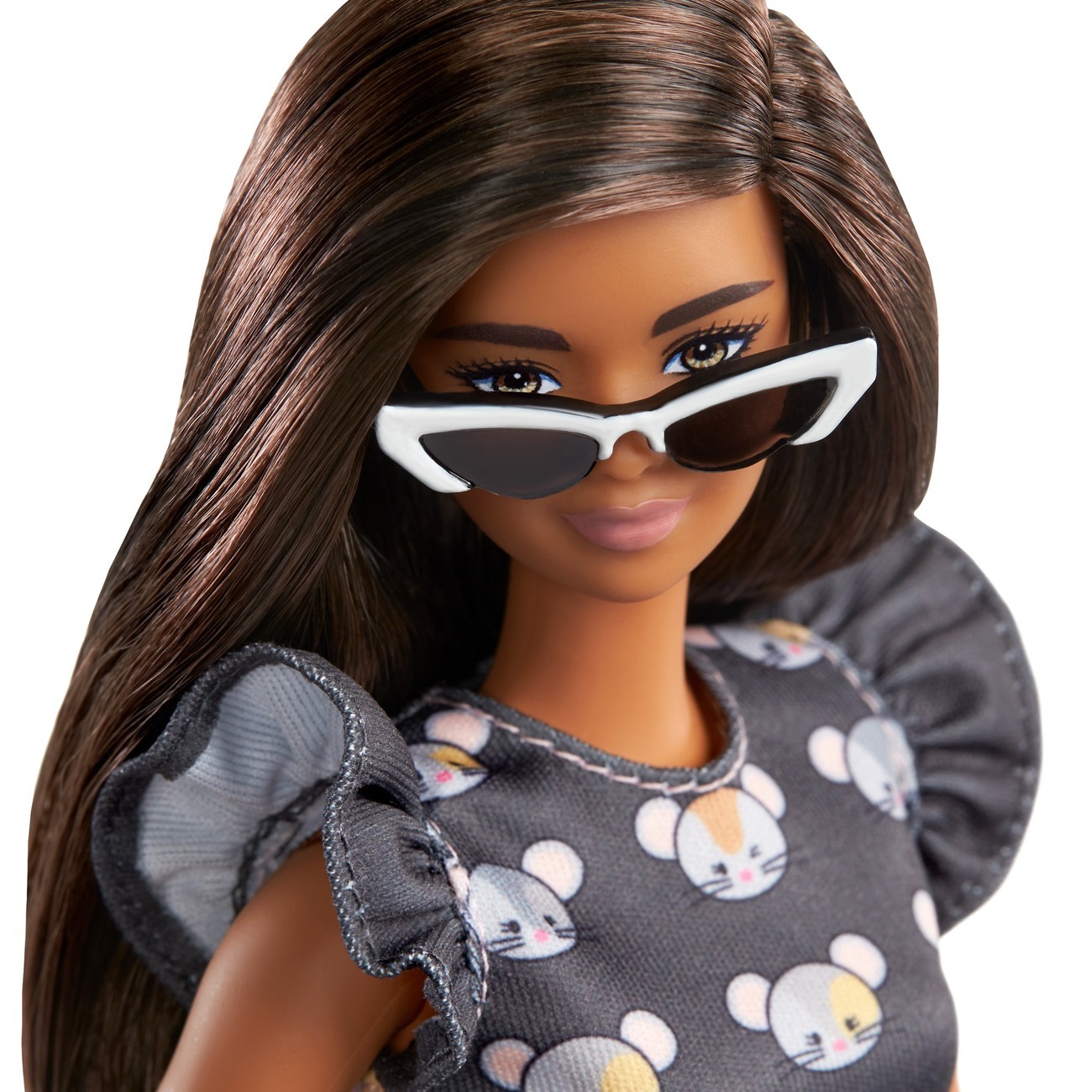 Barbie Fashionistas Doll 140 Long Brunette Hair And Mouse Print Dress 