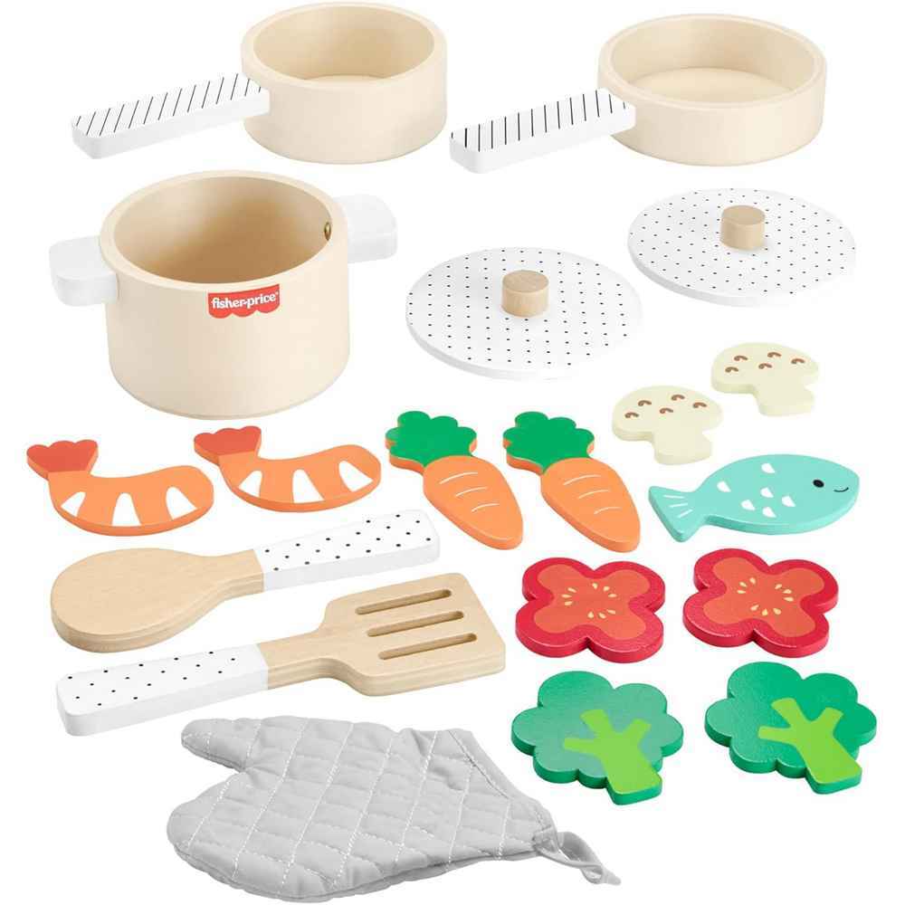Fisher Price Wooden Kitchen Pots Pans Set