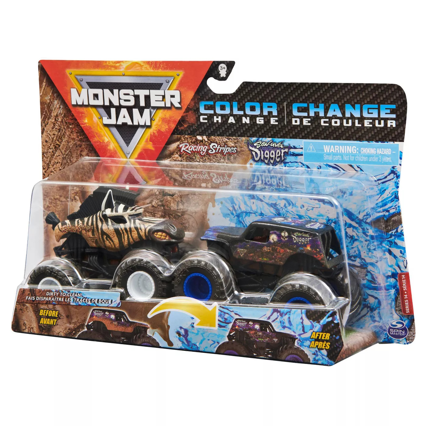 Monster Jam Colour Change Racing Stripes vs SonUva Digger 2 Pack 164