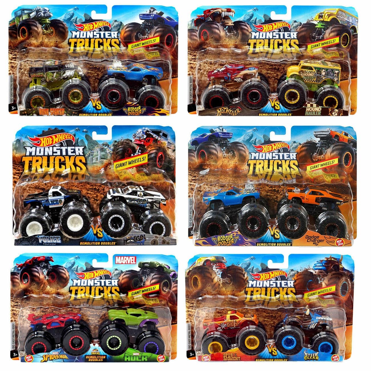 Hot Wheels Monster Trucks 1:64 Demolition Doubles 2-Pk - Spur Moment Vs  Steer Clear