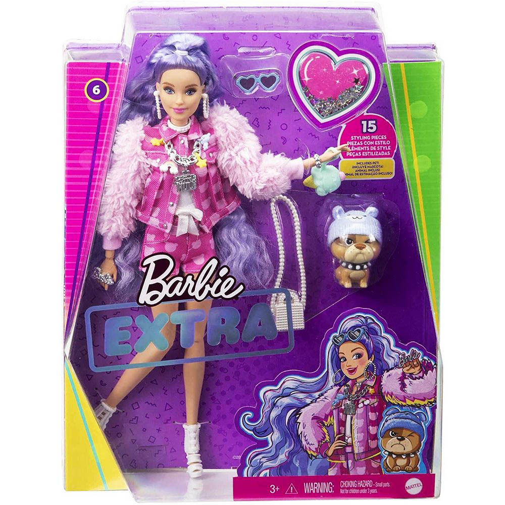 Barbie Extra Doll 6 Periwinkle Hair with Bulldog
