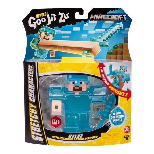 Heroes of Goo Jit Zu Minecraft Stretchy Characters - Steve with Diamond Armor & Sword