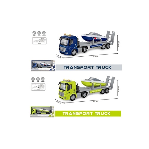 Transporter with Boat 42cm with Light & Sound Blue/Green Pick Randomly