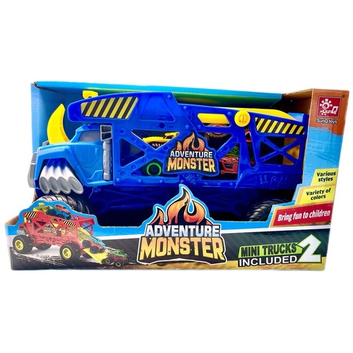 Adventure Monster Car Carrier Included 2 Mini Trucks Assortment Blue / Red ( Random Selected)