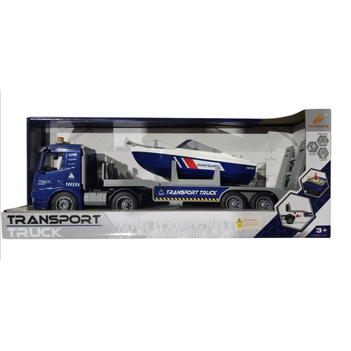 Transporter with Boat 42cm with Light &amp; Sound - Blue Coast Guard