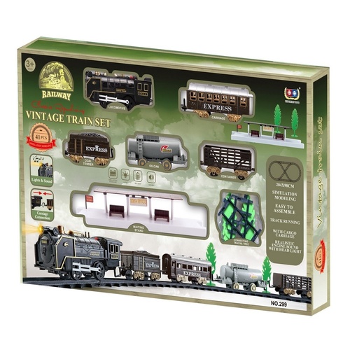 Vintage Train Set Electric with Lights and Sounds 39pcs