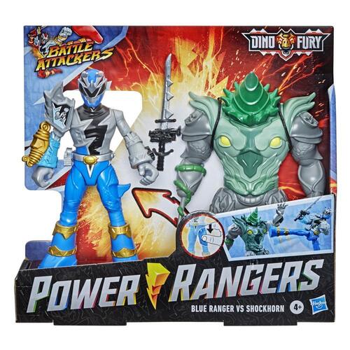 Power Rangers Dino Fury Battle Attackers Blue Ranger vs Shockhorn Action Figure