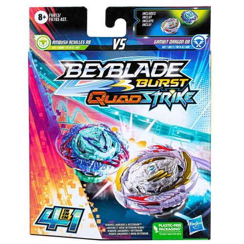 Beyblade Burst QuadStrike Gambit Dragon D8 and Ambush Achilles A8 Dual Pack