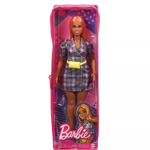 Barbie Fashionistas Doll 161 Curvy Orange Hair Pink Plaid Dress