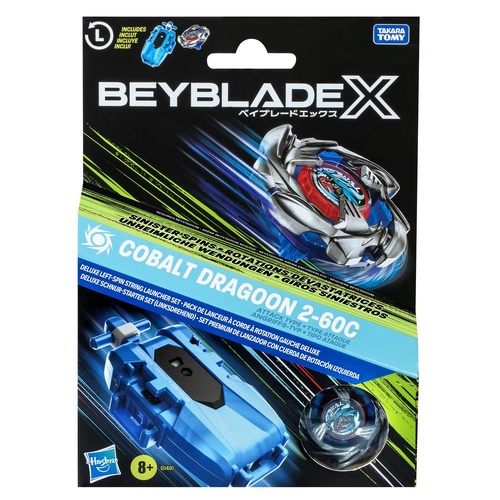 Beyblade X Cobalt Dragoon 2-60C Deluxe Left-Spin String Launcher Set