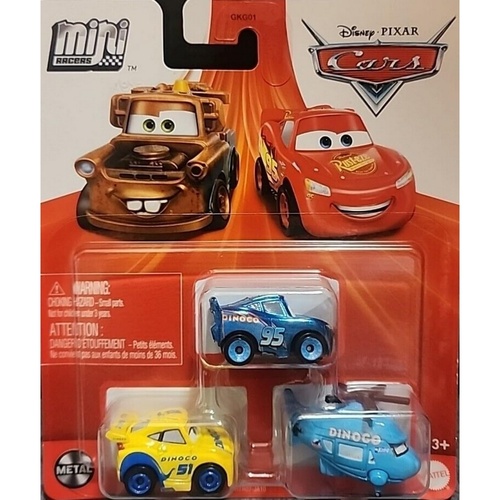 Disney Pixar Cars 3 Pack Sponsored By Dino pack Mini Racers Rotor Turbosky, Dinoco Cruz Ramirez, Dinoco Lightning McQueen