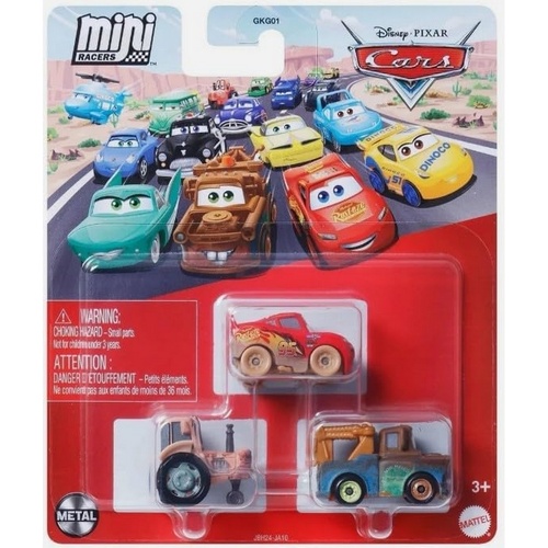 Disney Pixar Cars Die Cast Metal Mini Racers Tractor, Muddy Lightning McQueen & Mater Car 3-Pack