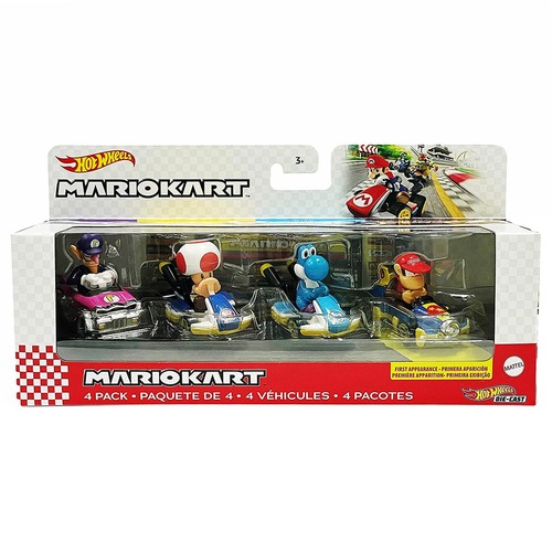 Hot Wheels Mario Kart 4 Pack Waluigi Toad Yoshi Diddy Kong