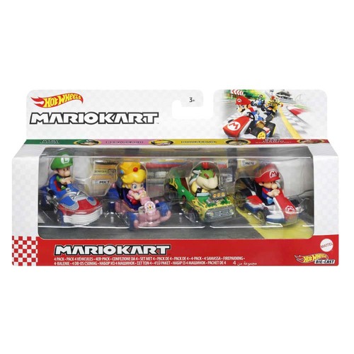 Hot Wheels Mario Kart 4 Pack Baby Luigi Baby Peach Bowser Junior Baby Mario