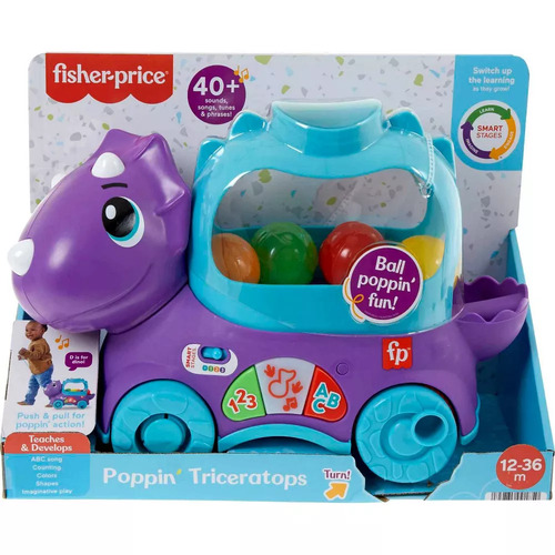 Fisher-Price Poppin Triceratops Interactive Ball Popper Pull Toy