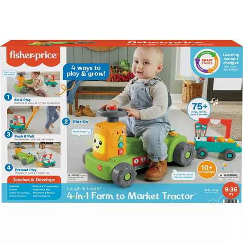 Fisher-Price Laugh &amp; Learn 4-In-1 Farm To Market Tractor Ride-On