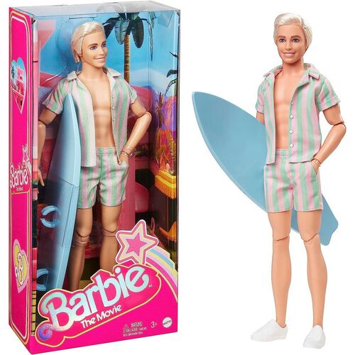 Barbie the Movie Ken Doll Wearing Pastel Striped Beach Matching Set