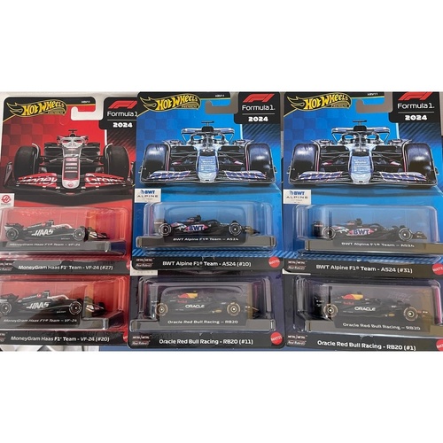 Hot Wheels Racing Premium Formula 1 MoneyGram Haas & BWT Alpine & Oracle Red Bull ASST Box of 8