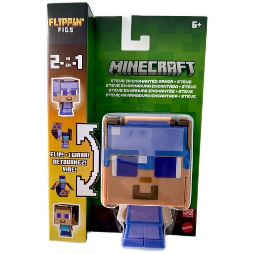 Minecraft Flippin' Fig 2 In 1 Steve In Enchanted Armor & Steve