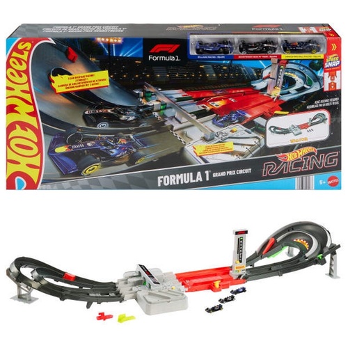 Hot Wheels Racing Formula 1 Grand Prix Circuit Track Set with Three Die-Cast Cars 1:64