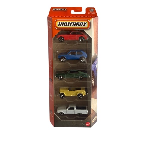 Hot Wheels 5-Pack - 1971 MGB GT Coupe & Volkswagen Golf MK1 &1966 Dodge Charger & 1948 Willys Jeepster & 1961 Ford Ranchero