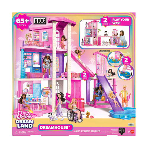 Barbie DreamHouse 3-Level Dollhouse with 2 Pools, 2 Slides & 65+ Pieces