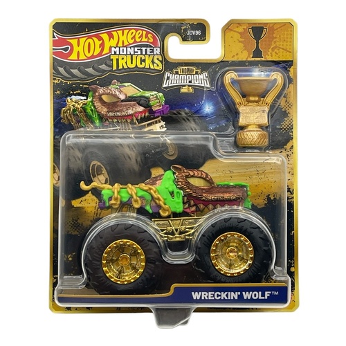 Hot Wheels Monster Trucks Trophy Champions 1:64 Wreckin' Wolf with Trophy
